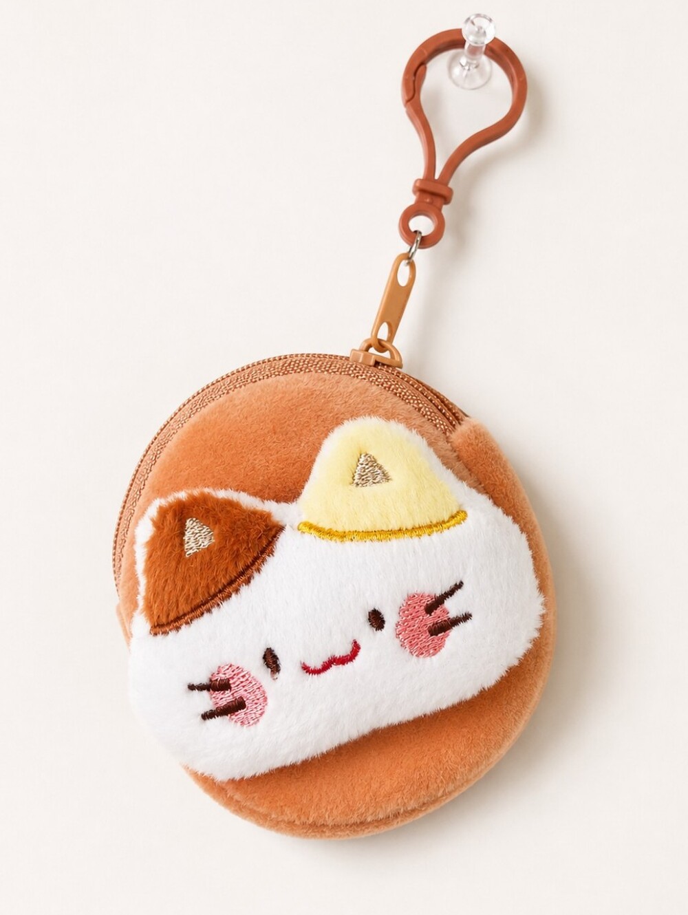 Women's Keychain Bag Charm Cute Plush Cat Coin Purse Brown